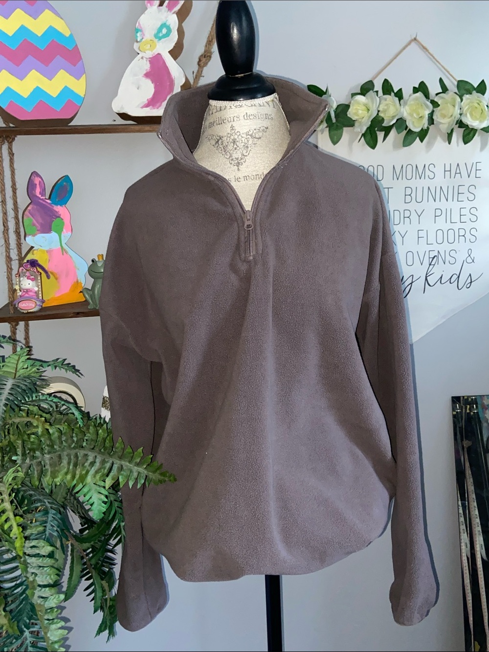 Ardene Small Petite Light Brown Quarter-Zip Fleece Pullover Sweater Shirt